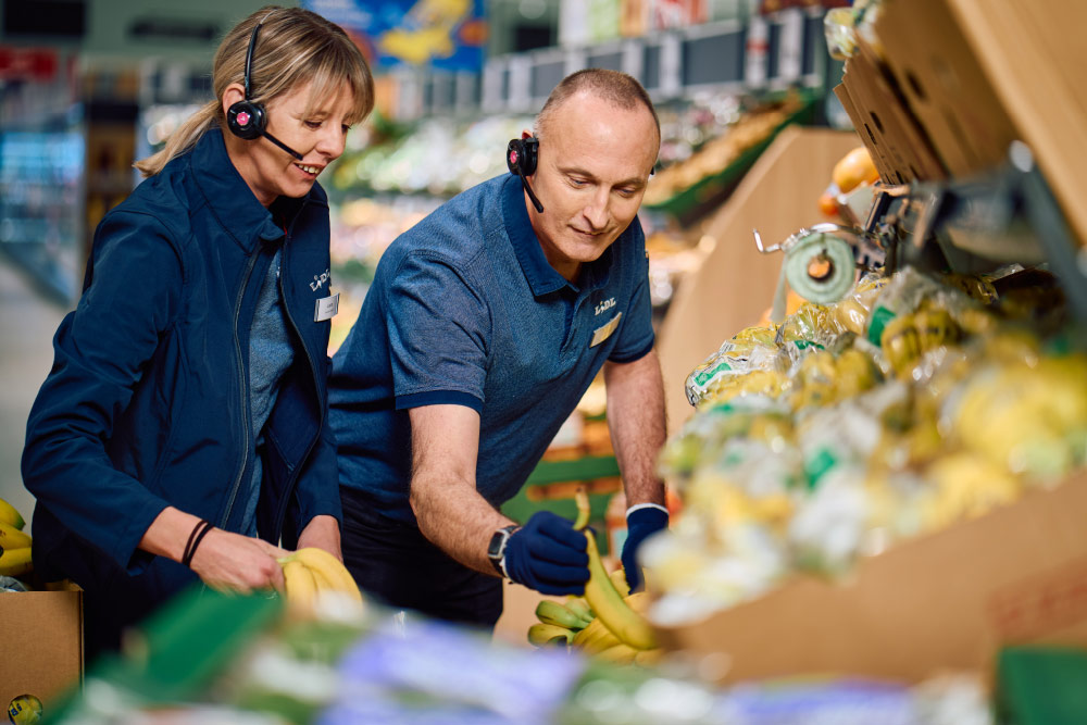 Lidl staff and fruit section