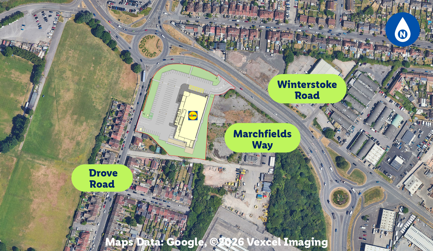 aerial photograph of the site with proposed store